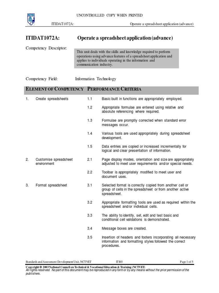 Itidat1072a Operate Spreadsheet Application Advance | PDF | Spreadsheet ...