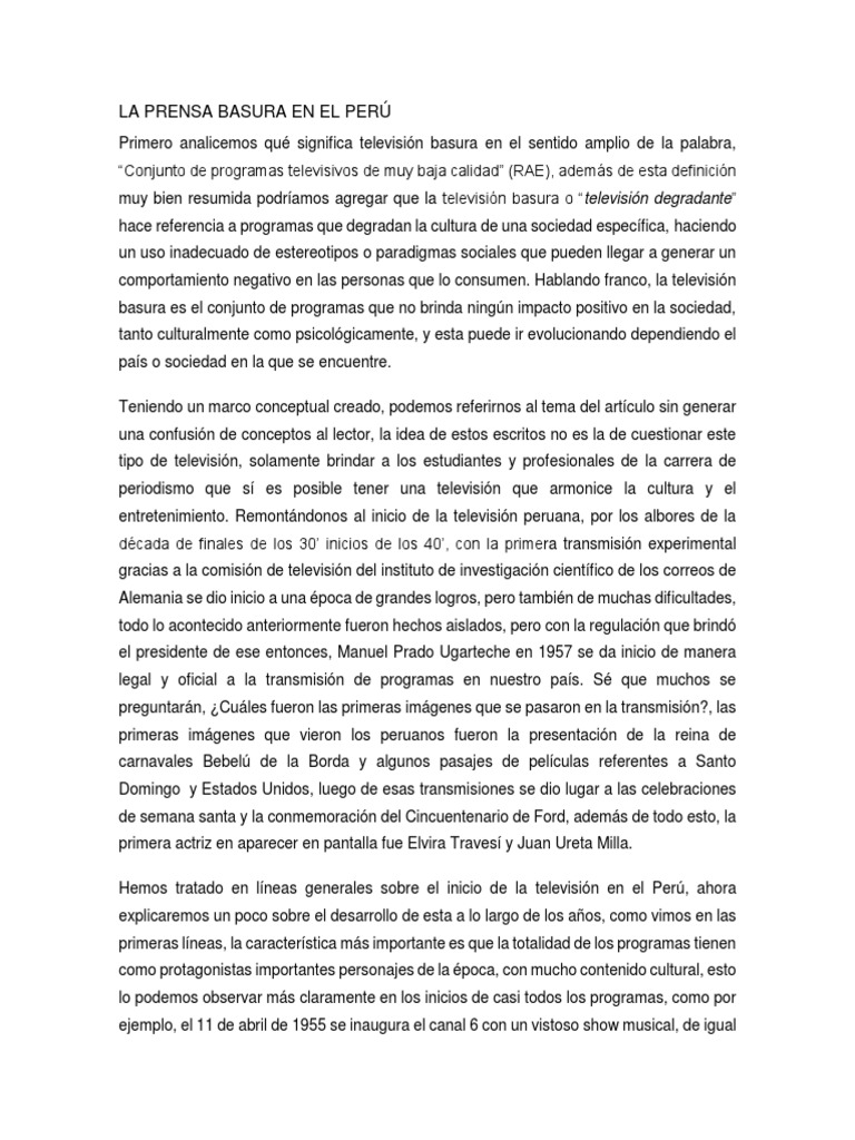 La Prensa Basura en El Perú | PDF | Televisión | Perú