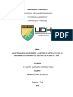 La Informalidad en Ventas de Las Mypes de Artefactos en El Crecimiento Economico Del Distrito de Huanuco - 2019