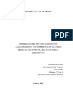 Optimización Del Proceso de Recepción, Almacenamiento y Transferencia de Materias Primas Al Molino en Una Planta de Pastas Alimenticias