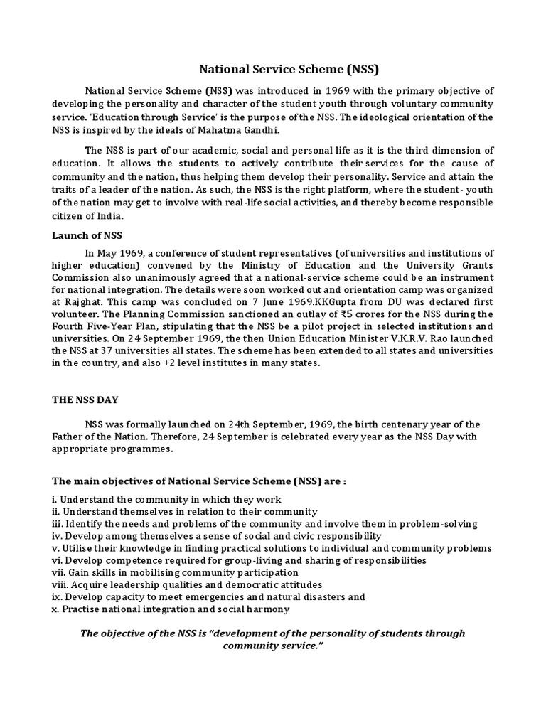 Importance of NSS in Education | PDF | Wellness | Medical