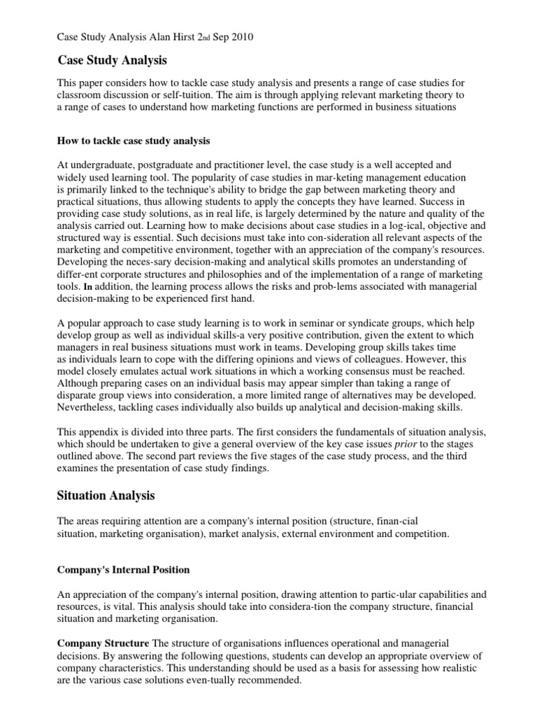 Case Study Analysis DrAlanHirst PDF Case Study Competition