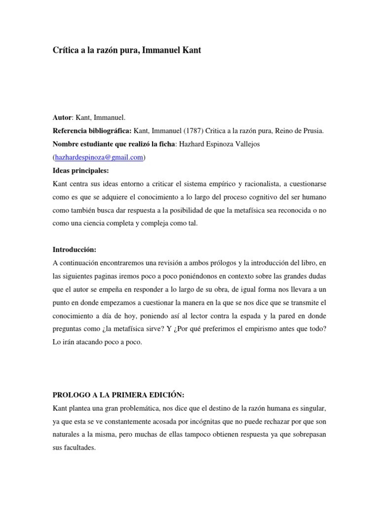 Crítica de la razón pura: Kant y el conocimiento | PDF | Immanuel Kant ...