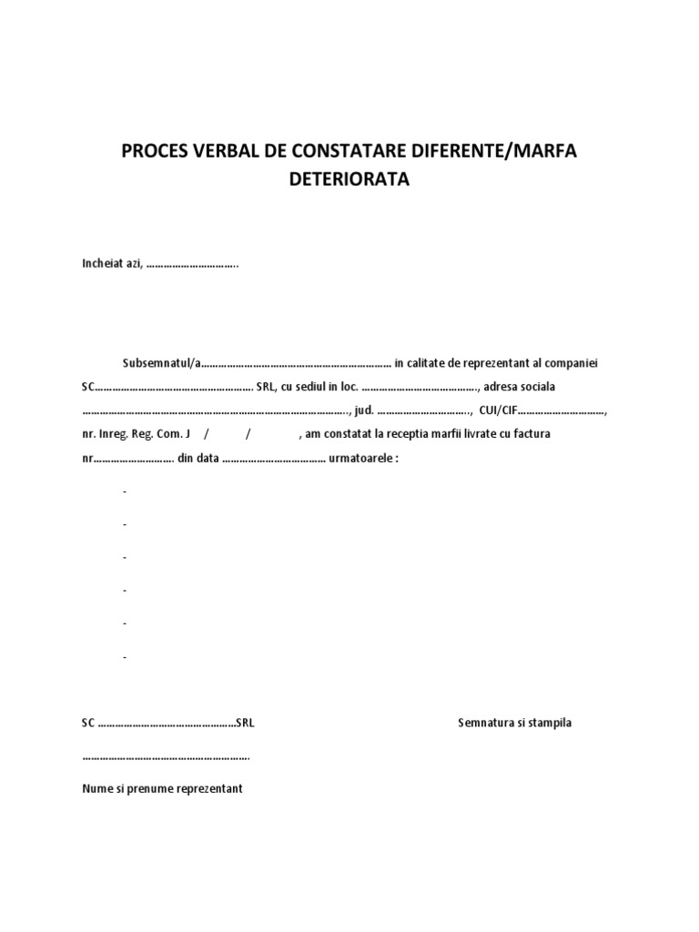Model Proces Verbal de Constatare Diferente PDF | PDF