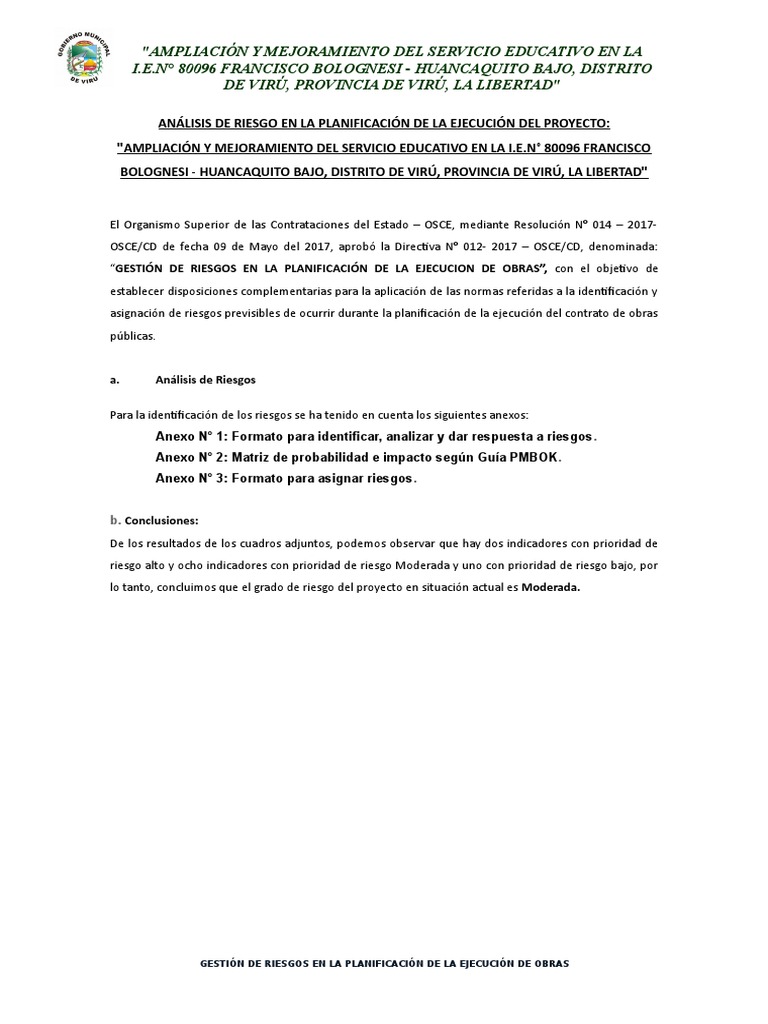 Analisis De Riesgo En La Planificacion De La Ejecucion De Obras Pdf