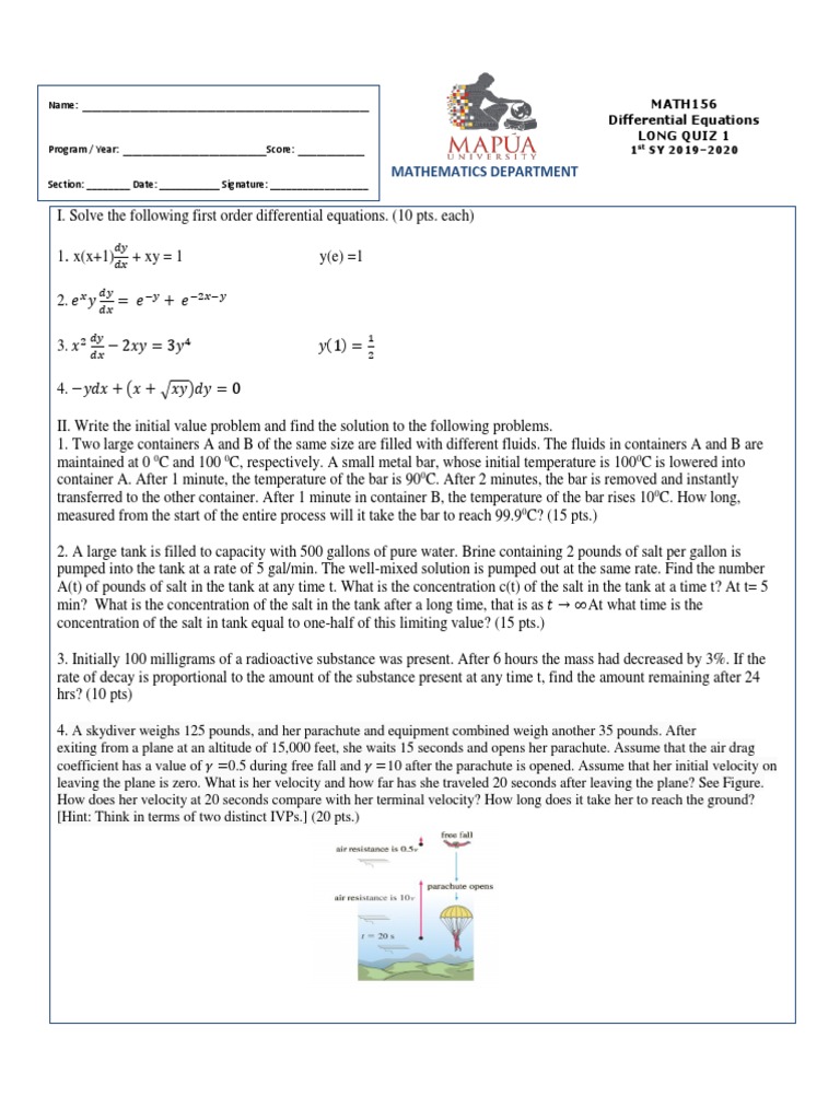 Q1 Set B Math 156 1st Term 2019 2020 | PDF | Parachuting | Continuum ...