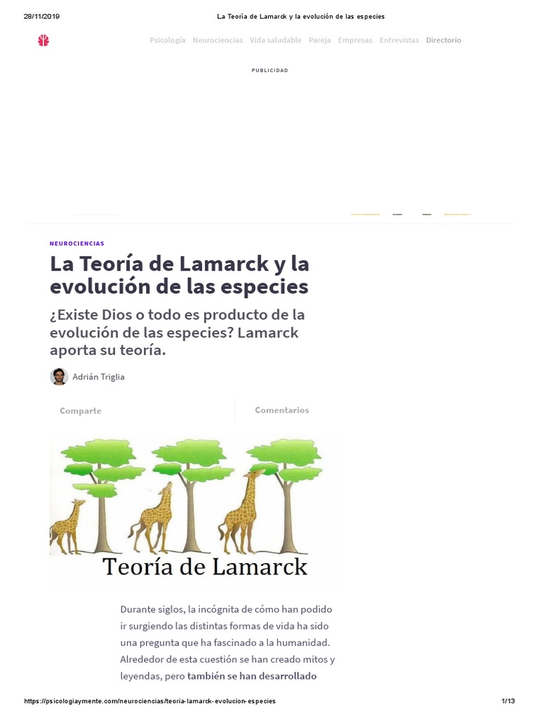 La Teoría de Lamarck y La Evolución de Las Especies | PDF | Evolución ...