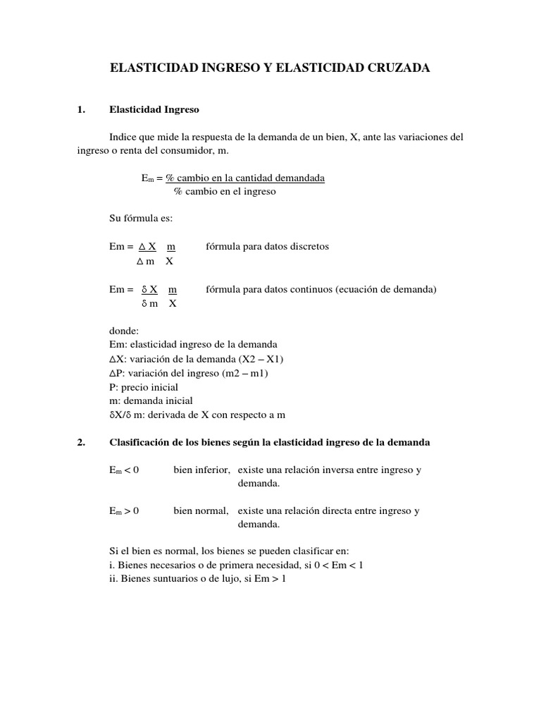 Elasticidad Ingreso y Cruzada: Fórmulas y Ejercicios | PDF ...