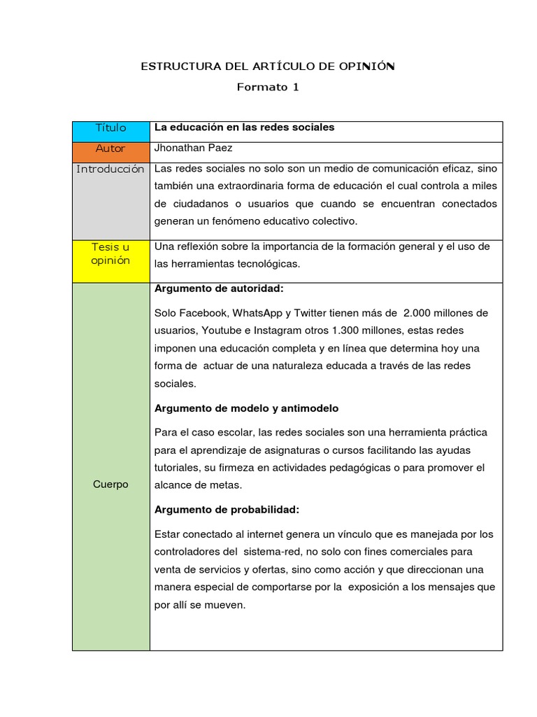 Estructura Del Artículo de Opinión 1 | PDF