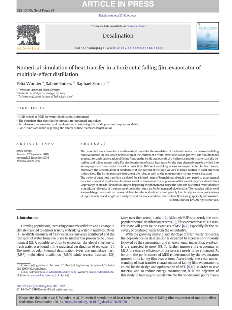 Numerical Simulation of Heat Transfer in A Horizontal Falling Film