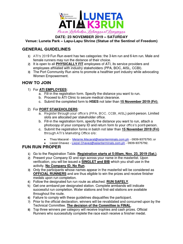 ATI 2019 Fun Run Guidelines and Rules | PDF | Government | Business