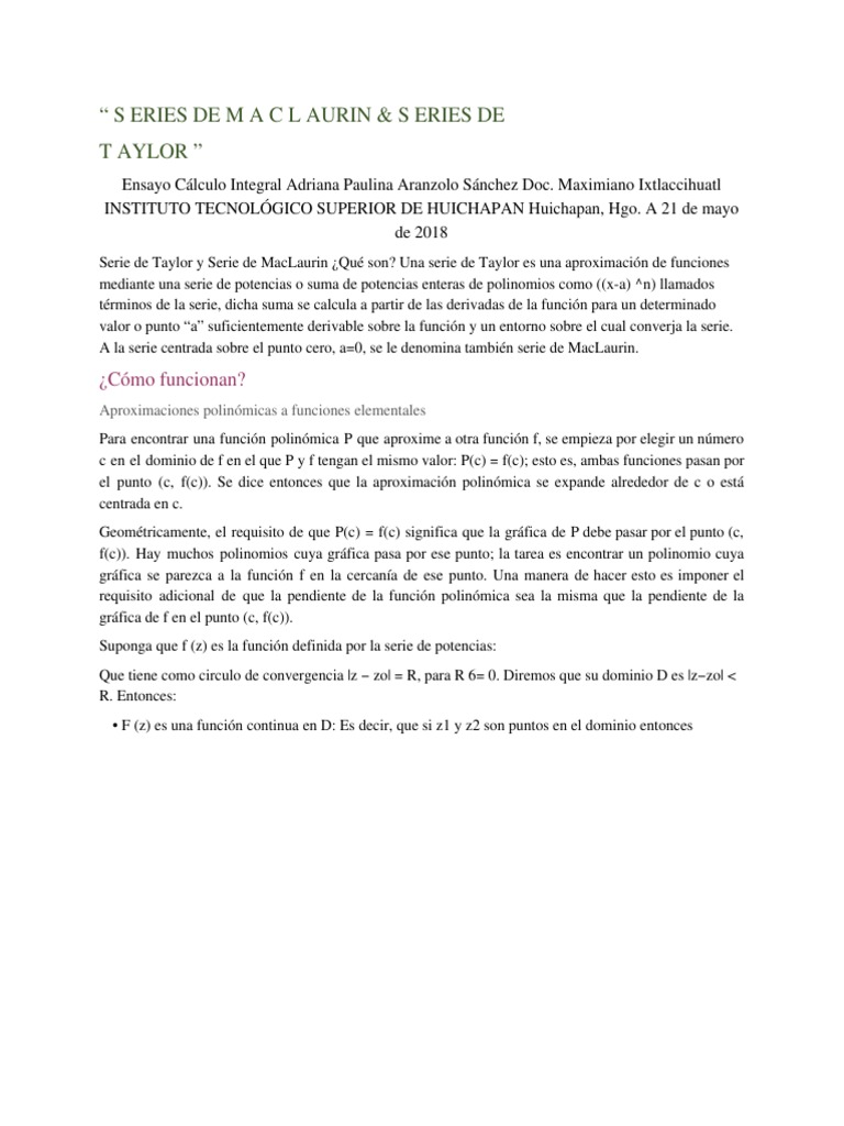 Series De Maclaurin Taylor Pdf Derivado álgebra Abstracta