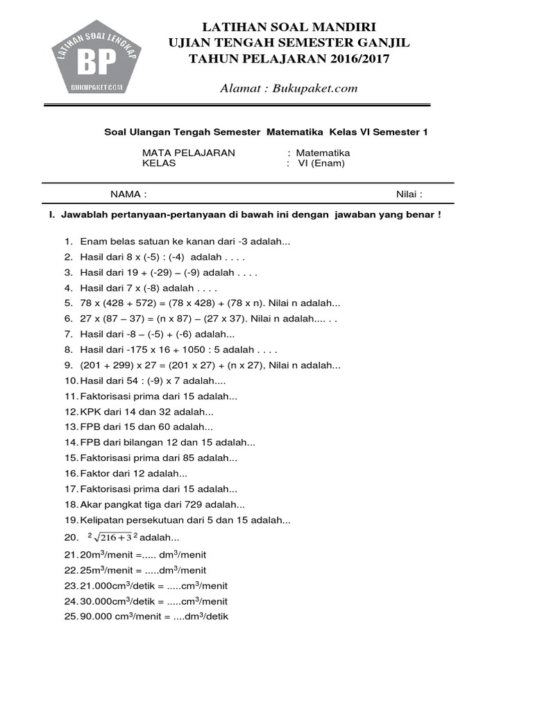 38+ Soal Uts Matematika Kelas 6 Semester 1 PNG
Update Terbaru
Words
Soal Uts Matematika Kelas 6 Semester 1
