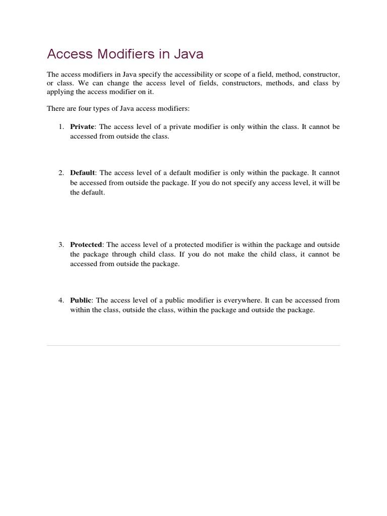 Access Modifiers In Java Class Computer Programming Method Computer Programming