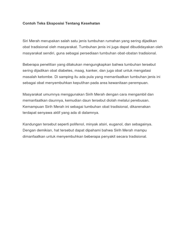 Contoh Teks Eksposisi Tentang Kesehatan | PDF