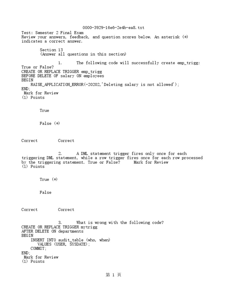Semester 2 Final Exam - Oracle Academy | PDF | Pl/Sql | Databases