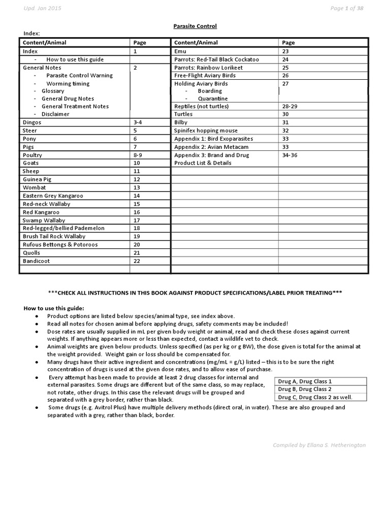 Dingo Parasite Control Guidelines | PDF | Dose (Biochemistry) | Chemistry