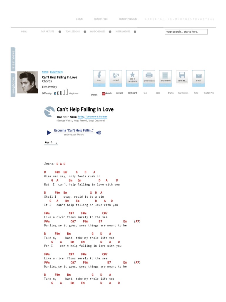 Can T Help Falling In Love Chords Elvis Presley E Chords Entertainment General