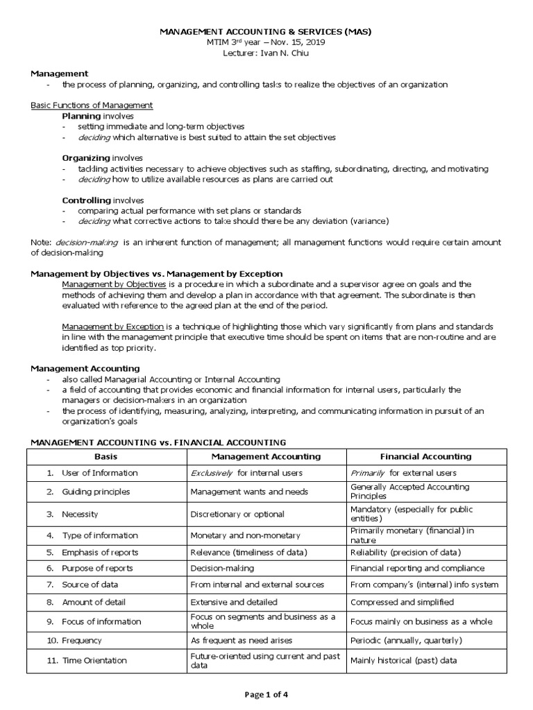 Management Accounting Overview and Functions | PDF | Management ...