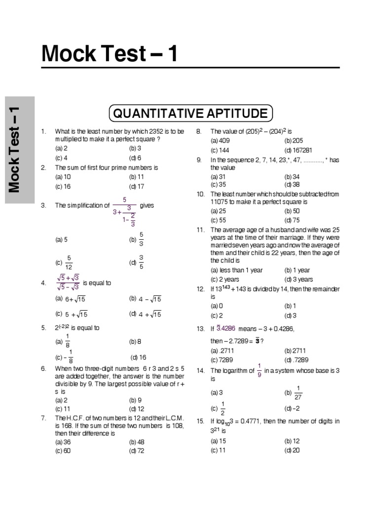 Quantitative Aptitude Mock Test 1 | PDF | Investing | Interest