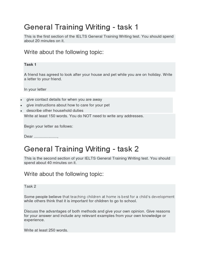 IELTS General Training Writing Tasks | PDF