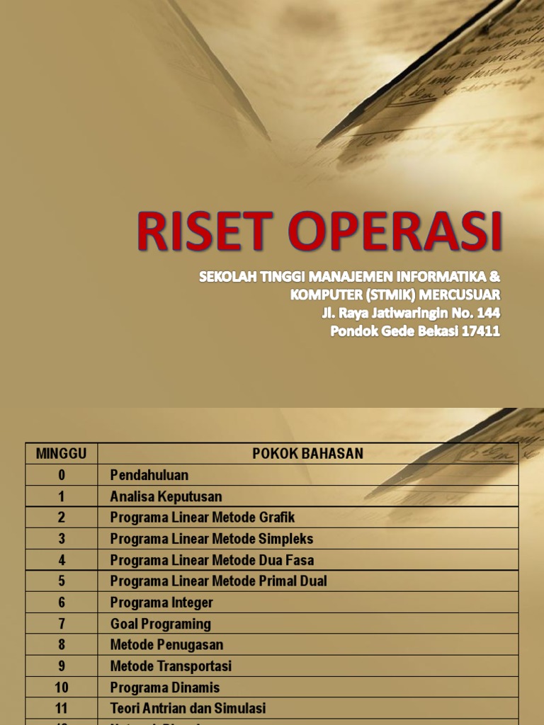 Riset Operasi: Metode dan Aplikasi | PDF