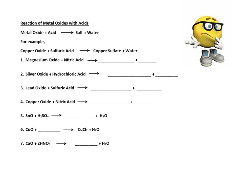 Reaction Of Metal Oxides With Acid Worksheet Pdf