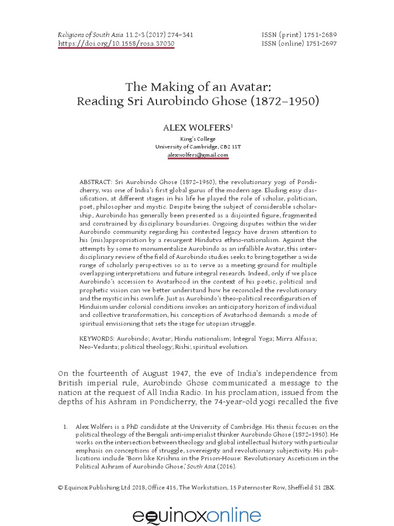 The Making Of An Avatar Reading Sri Aurobindo Ghose 1872 1950 Wolfers Sri Aurobindo Auroville