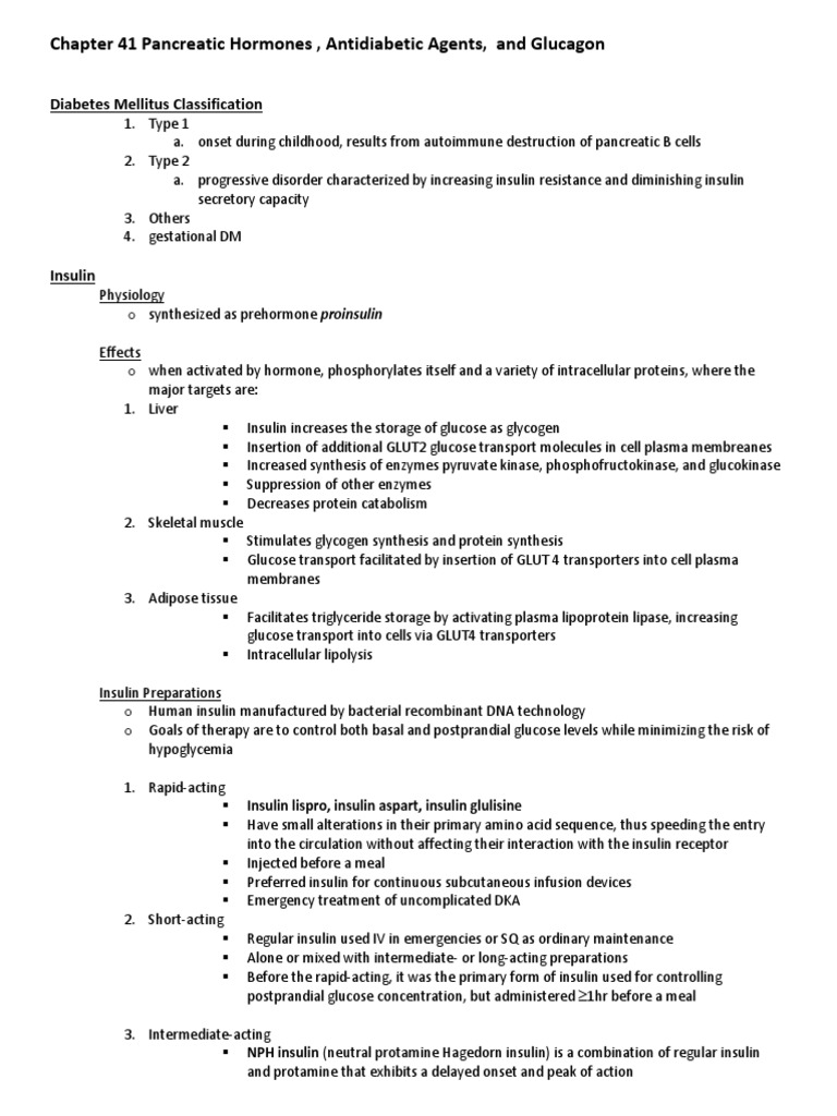 Pancreatic Hormones and Diabetes Medications | PDF | Insulin ...