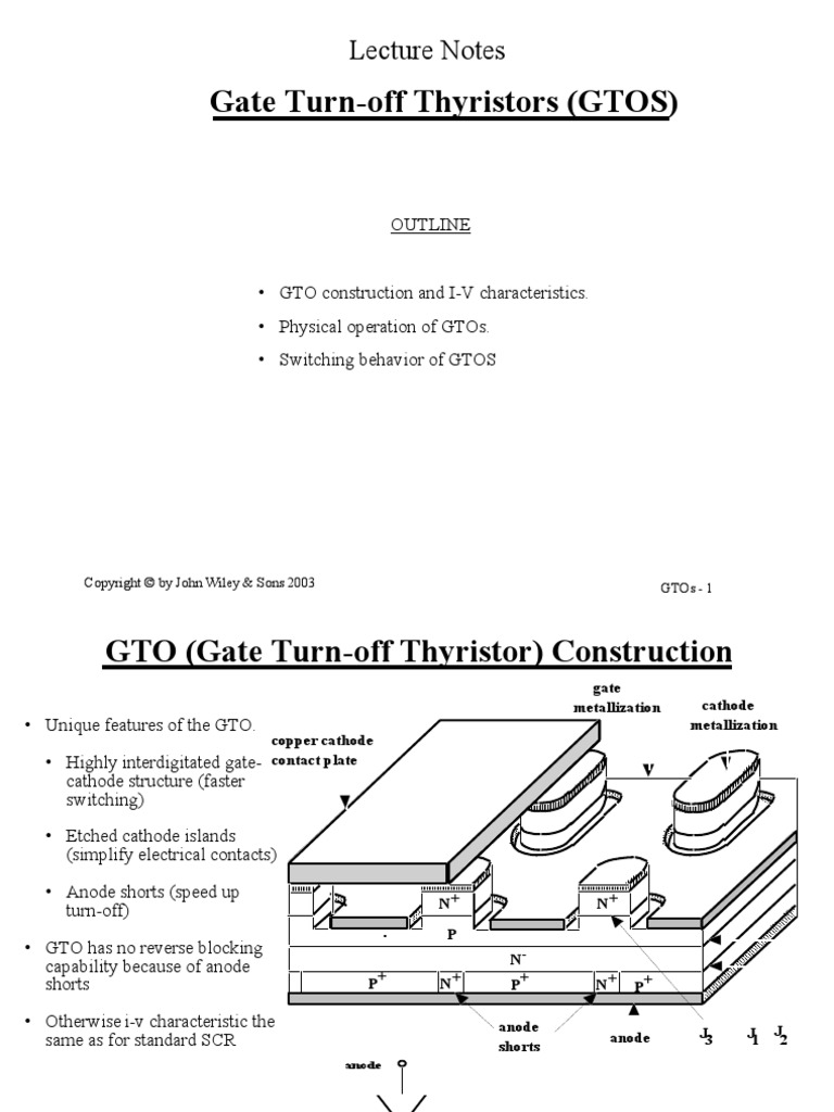 Gate TurnOff Thyristors (GTOS) Lecture Notes PDF Electronics