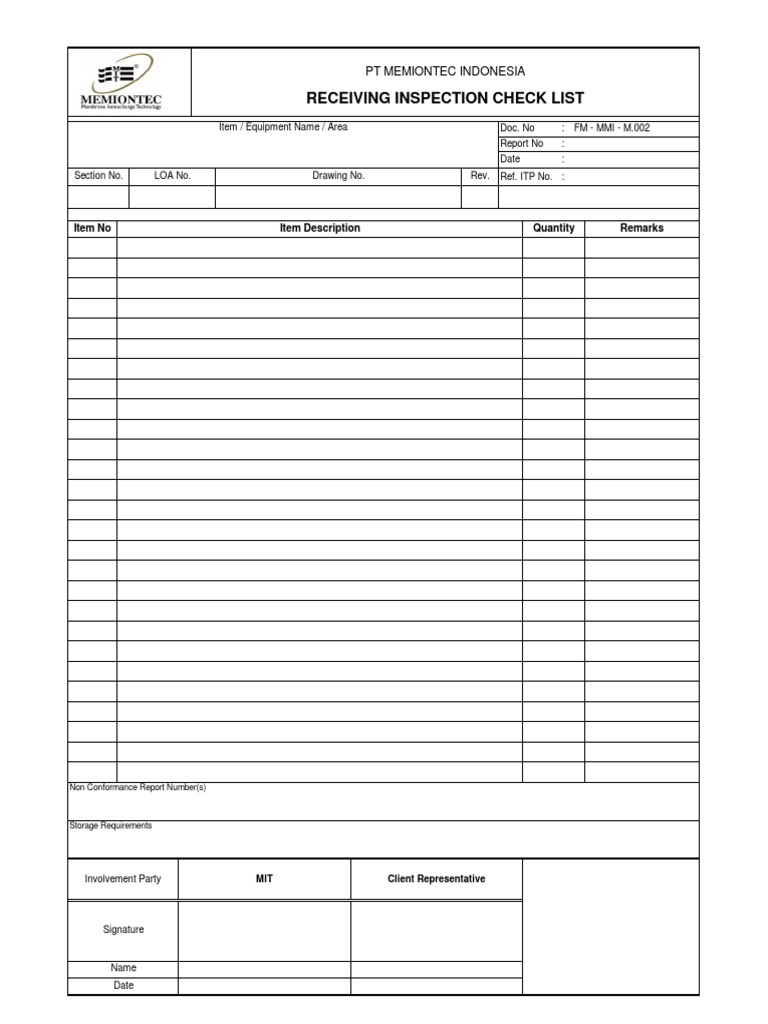 Receiving Inspection Check List PDF