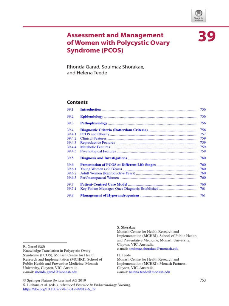 Assessment and Management of Women With Polycystic Ovary Syndrome (PCOS ...