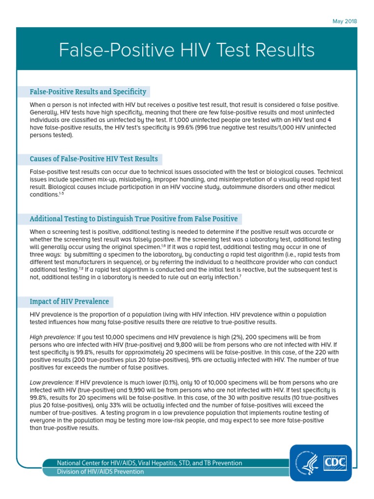 CDC Hiv Factsheet False Positive Test Results | PDF | Diagnosis Of Hiv/Aids  | Hiv/Aids