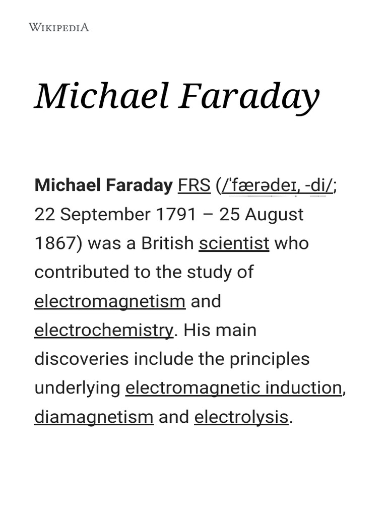 Michael Faraday - Simple English Wikipedia, the free encyclopedia