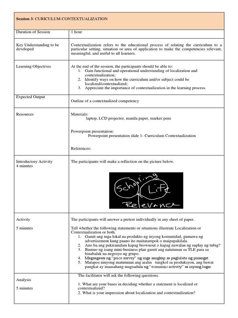 Session Guide Contextualization | PDF | Curriculum | Teaching