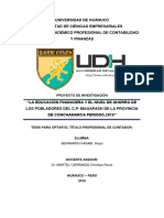 "LA EDUCACIÓN FINANCIERA Y EL NIVEL DE AHORRO DE LOS POBLADORES DEL C.P. MAGAPASH DEL DISTRITO DE CONCHAMARCA PERIODO, 2019"v