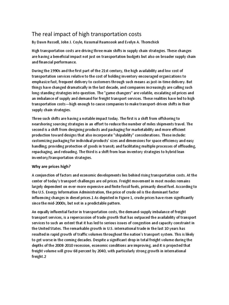 The Real Impact of High Transportation Costs PDF | PDF | Transport | Cargo