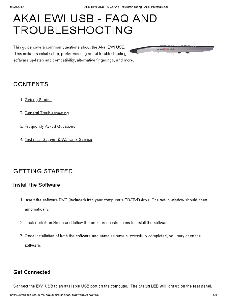 Akai EWI USB Setup and Troubleshooting Guide | PDF | Usb