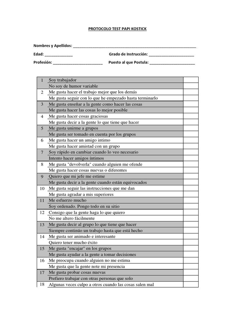 Protocolo Test Papi Kostick | PDF | Violencia