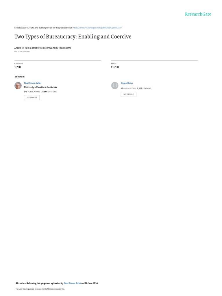 Two Types of Bureaucracy Enabling and Coercive PDF Freedom Of