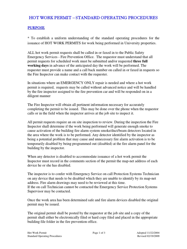 Hot Work Permit SOP Guidelines | PDF | Prevention | Public Safety