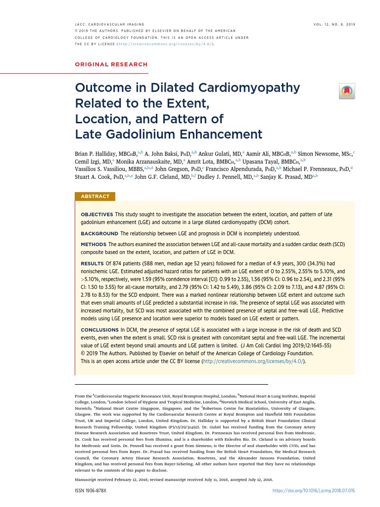 Dilated Cardiomyopathy PDF Ejection Fraction Cardiology