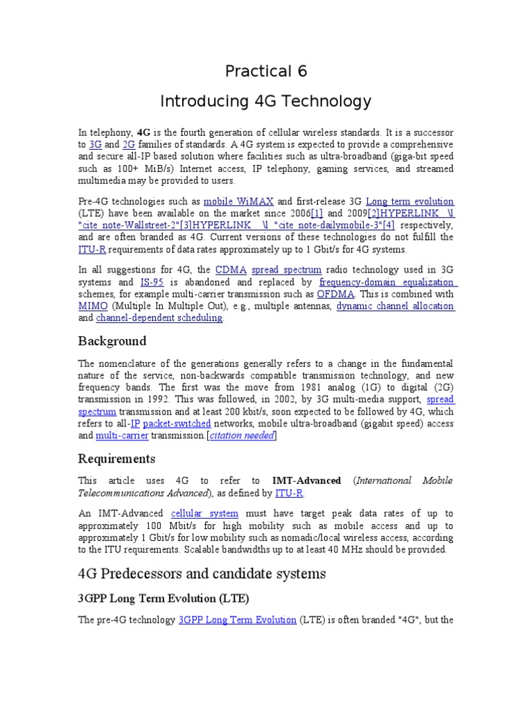 Overview of 4G Technology Standards | PDF | 4 G | Lte (Telecommunication)