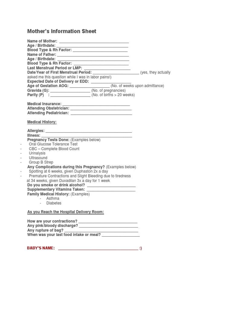 Expectant Mother Information Sheet | PDF