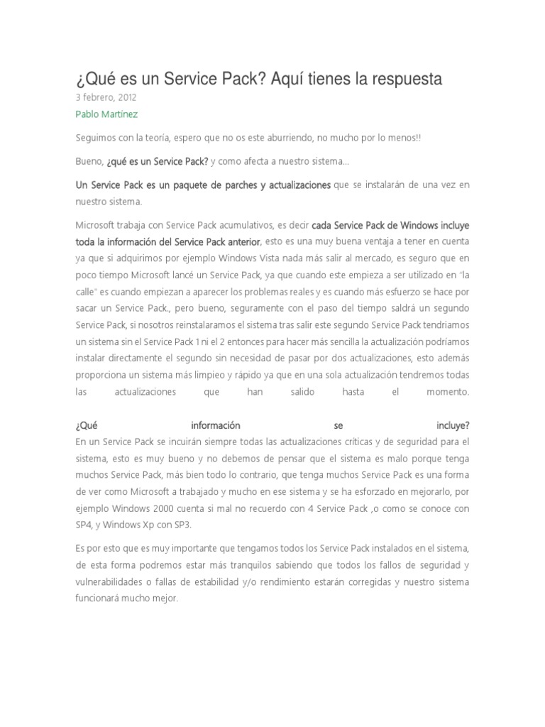 ¿Qué es un Service Pack y su importancia? | PDF | Plataformas de ...