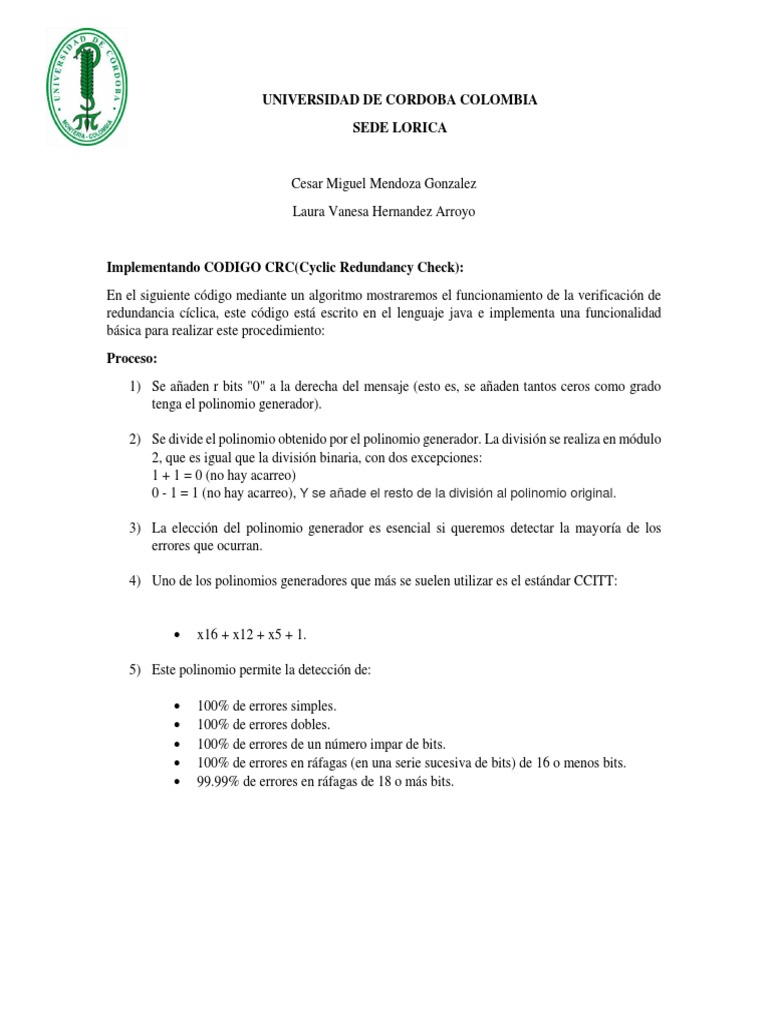 Implementación de CRC en Java | PDF | Álgebra | Matemática Elemental