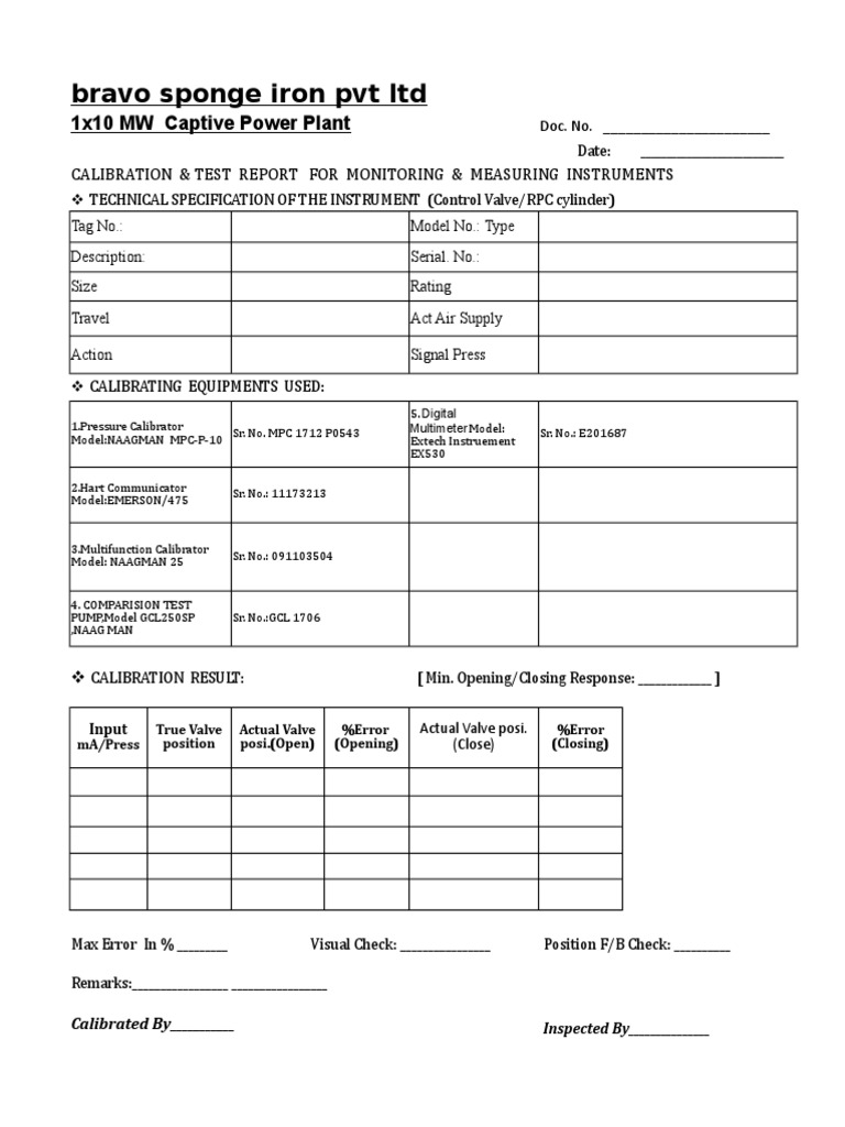 Control Valve Calibration Report | PDF