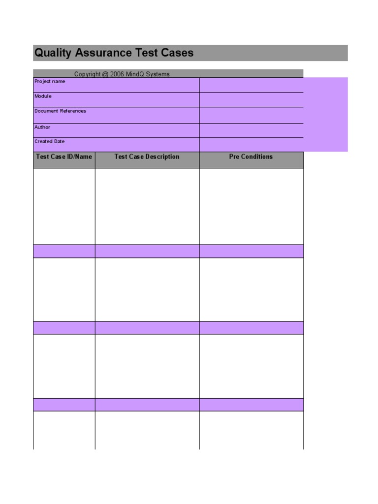 Quality Assurance Test Cases: Test Case ID/Name Test Case Description ...