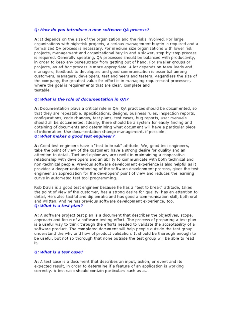 Manual Testing Questions and Answers2 | PDF | Computers | Technology ...