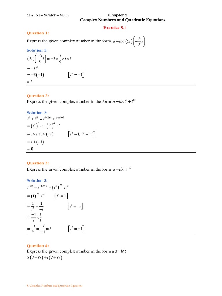 Complex Numbers and Quadratic Equations | PDF | Complex Number ...